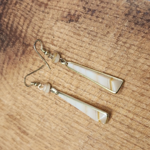 Long‎ Faceted Stone Drop Earrings - Picture 2 of 3